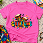 Congratulations Christian kids shirt in pink featuring colourful lettering and traditional Nigerian drums