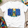 Ephphatha Be Opened Christian kids shirt in white featuring bold lettering, a radiant sun, and colourful illustrations
