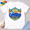 I Am Covered Christian kids shirt in white featuring a shield design, cross, and God Is With Me message
