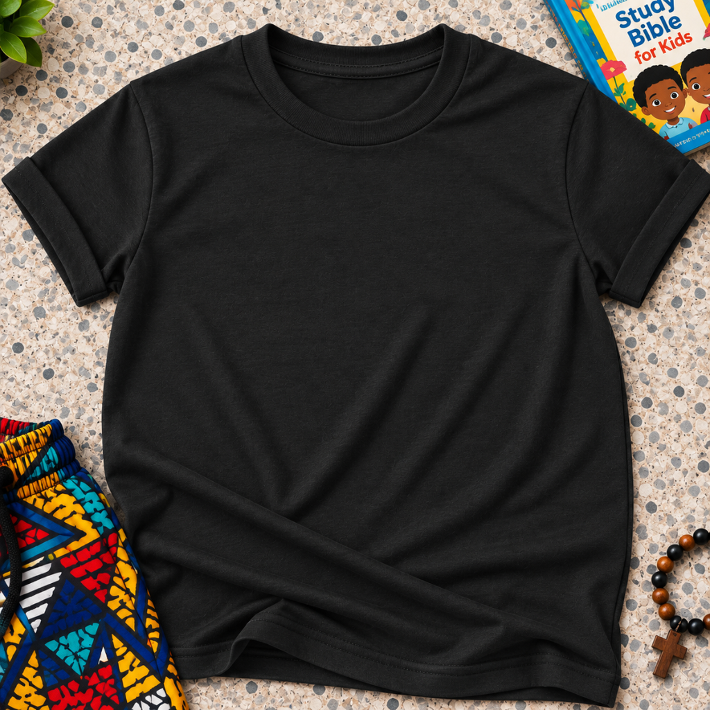 Plain Christian kids shirt in black featuring a simple design with no printed graphics or text

