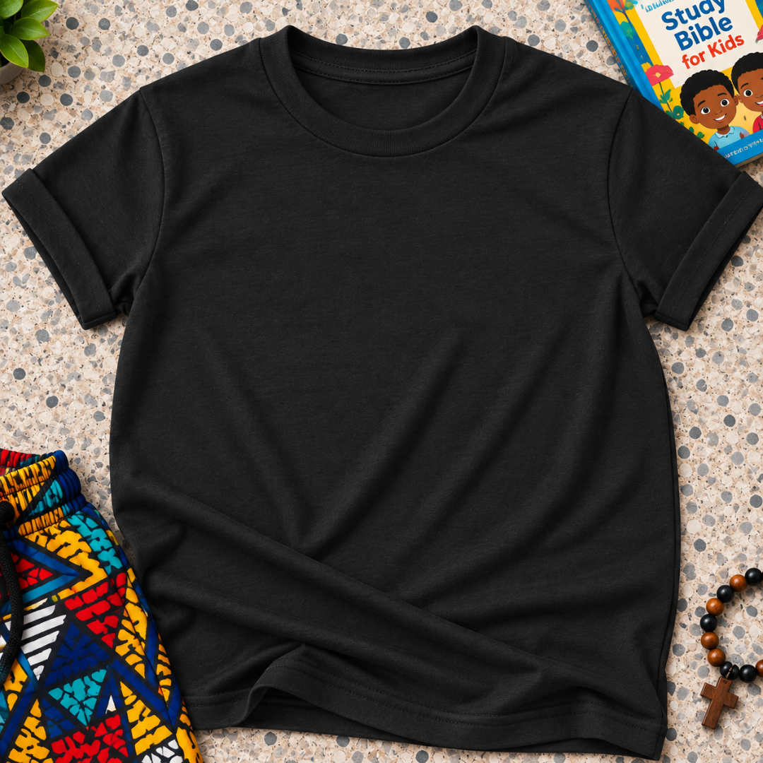Plain Christian kids shirt in black featuring a simple design with no printed graphics or text
