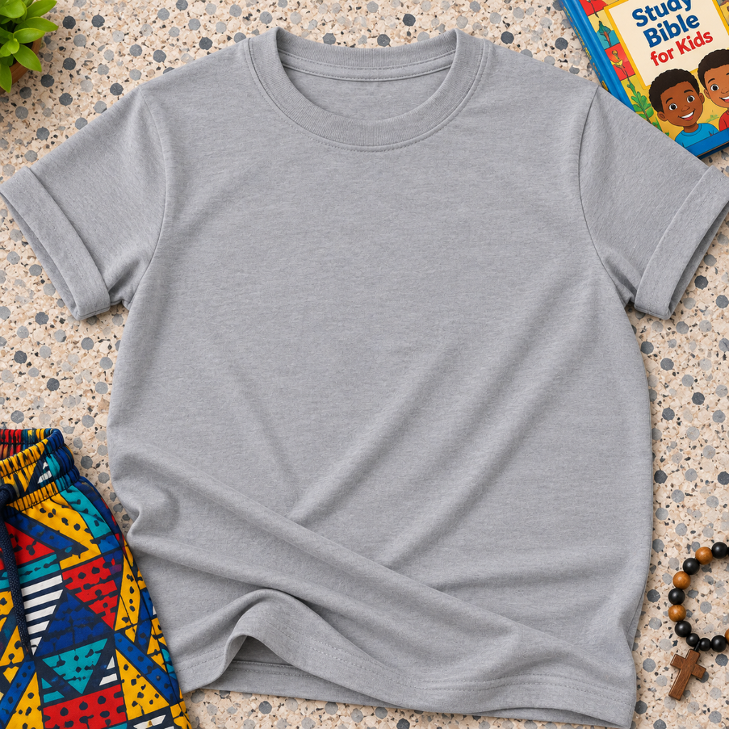 Plain Christian kids shirt in light grey featuring a simple design with no printed graphics or text

