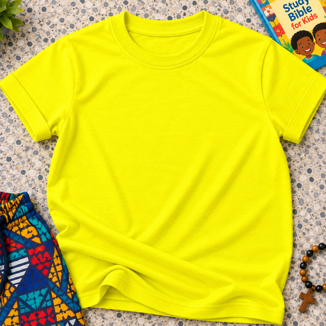 Plain Christian kids shirt in yellow featuring a simple design with no printed graphics or text
